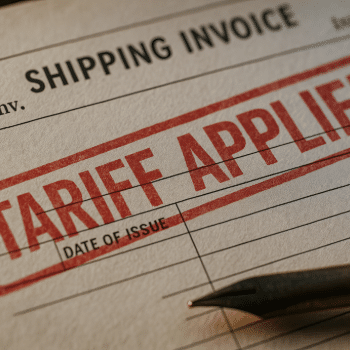 shipping invoice stamped with 'Tariff Applied' in bold red letters