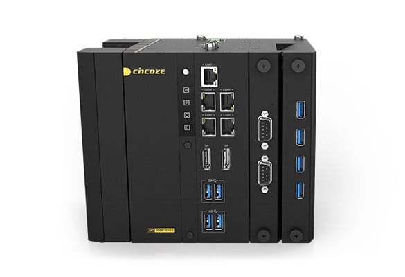Cincoze MD-3000 scalable DIN-Rail computer for machine vision applications featuring rugged modular design, multiple LAN and USB ports, and industrial-grade connectivity for edge AI and automation environments